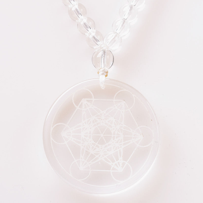 Divine Harmony: Unisex White Crystal Metatron's Cube Necklace