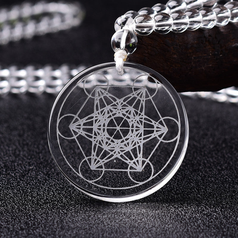 Divine Harmony: Unisex White Crystal Metatron's Cube Necklace