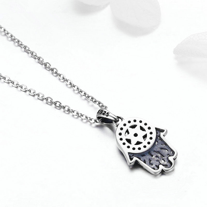 Dazzling Protection: Sterling Silver Hamsa Hand Pendant Necklace