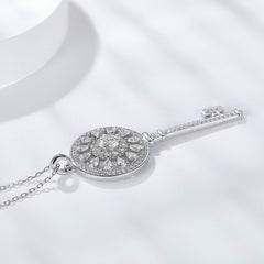 Unlock Elegance: Sterling Silver & Diamond Key Pendant Necklace