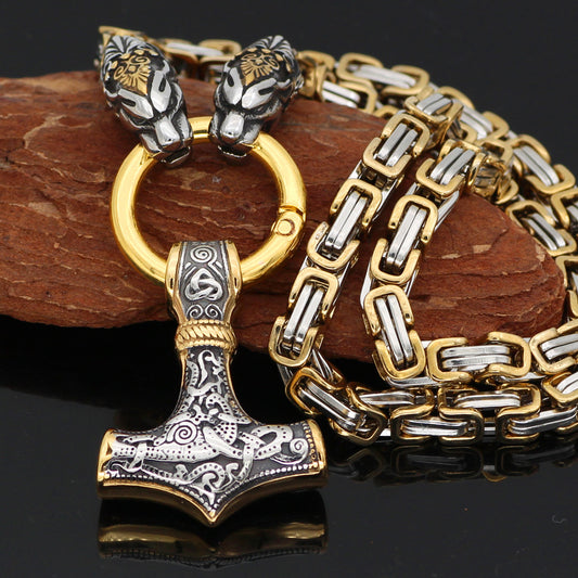 Viking Valor: Fashionable Thor's Hammer & Dragon Necklace