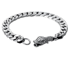 Infinitity: Ouroboros Snake Head in Sterling Silver Bracelet