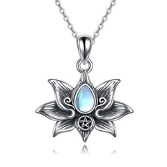 Enchanted Bloom: Moonstone Lotus Flower Pendant Necklace