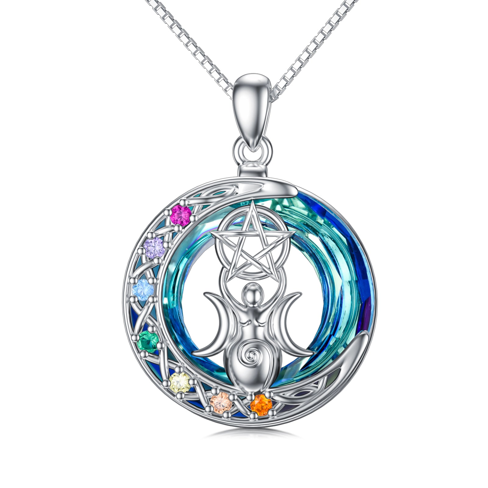 Mystical Moonlight: Triple Moon Goddess Crystal Necklace
