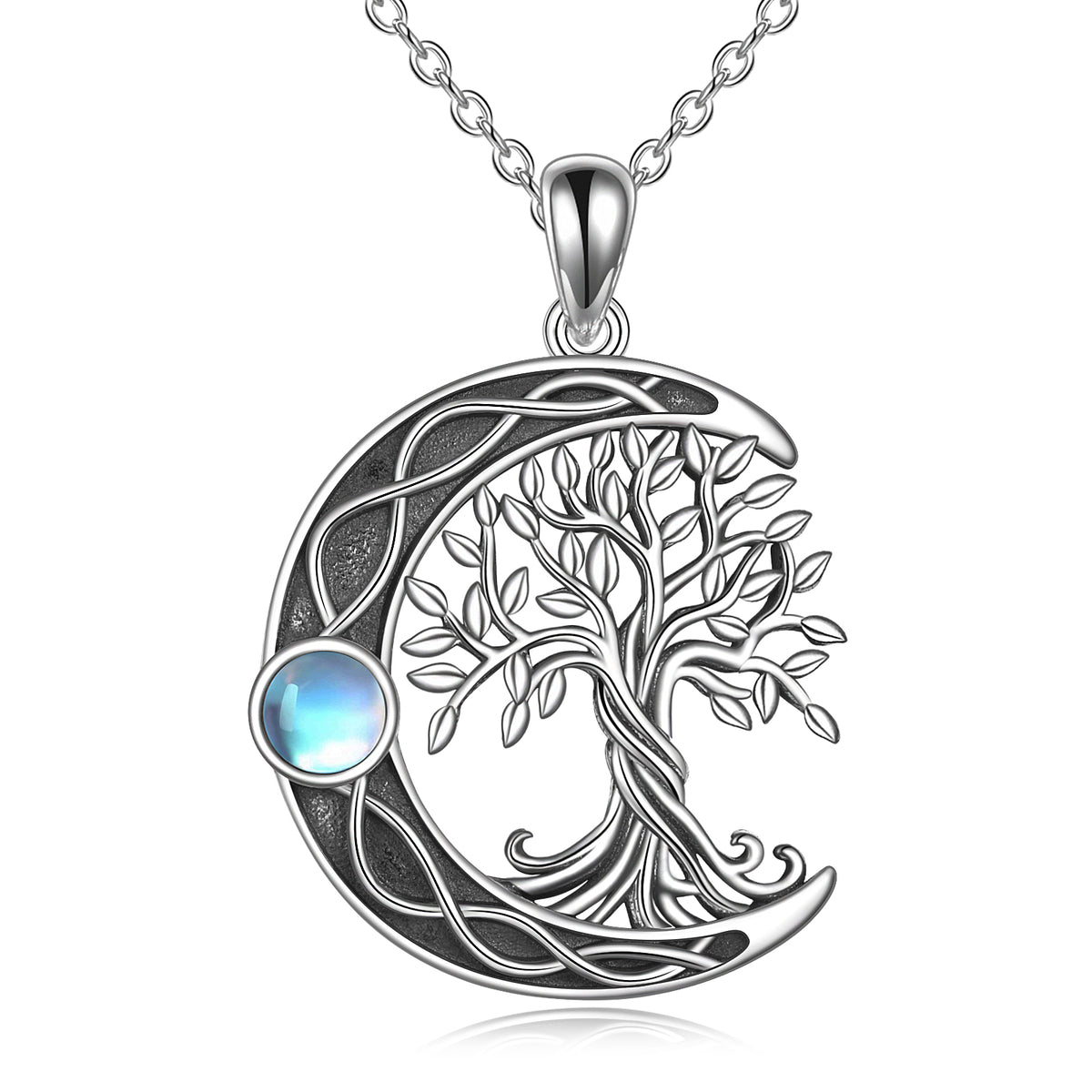 Sacred Roots: Tree of Life Pendant Necklace with Moonstone