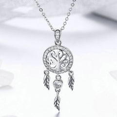 Night Whisperer: Silver Dreamcatcher Tree Of Life Necklace