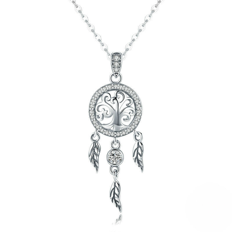 Night Whisperer: Silver Dreamcatcher Tree Of Life Necklace