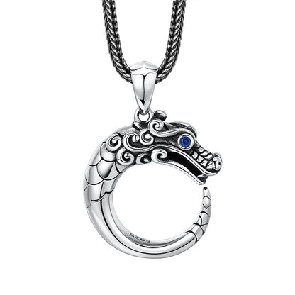 Celestial Circle: Dragon Ouroboros Pendant in Sterling Silver
