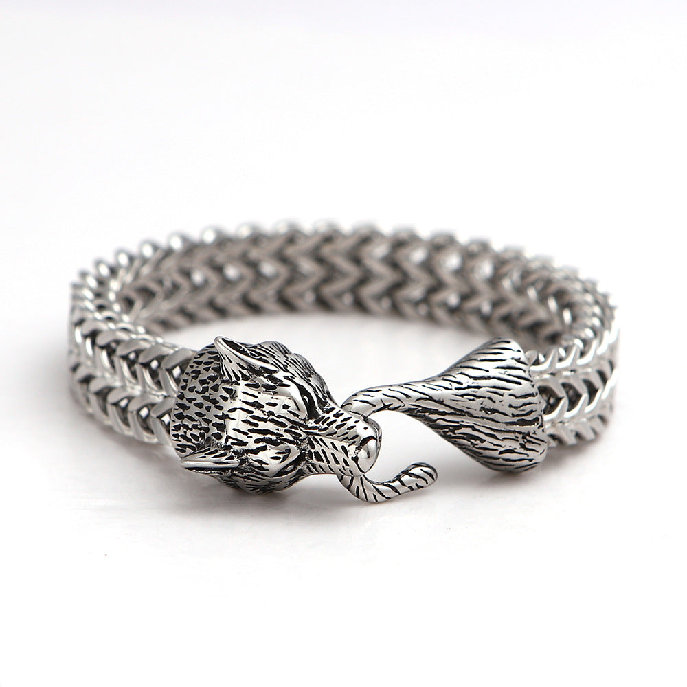 Mighty Fenrir: Men's Nordic Wolf Head Bracelet