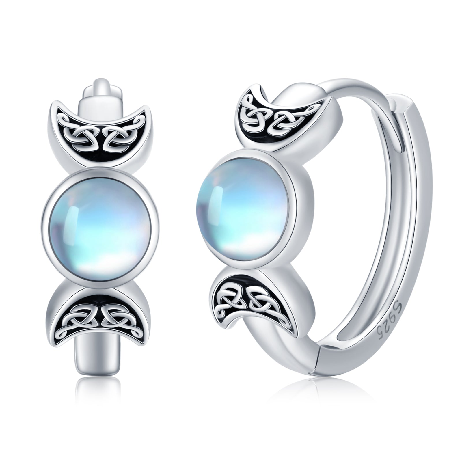 Lunar Enchantment: Moonstone Triple Moon Goddess Earrings