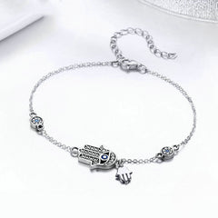 Elegance & Blessing: Silver Hamsa Hand Bracelet