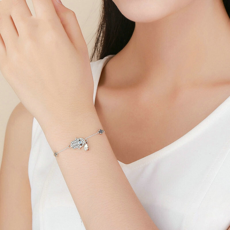 Elegance & Blessing: Silver Hamsa Hand Bracelet