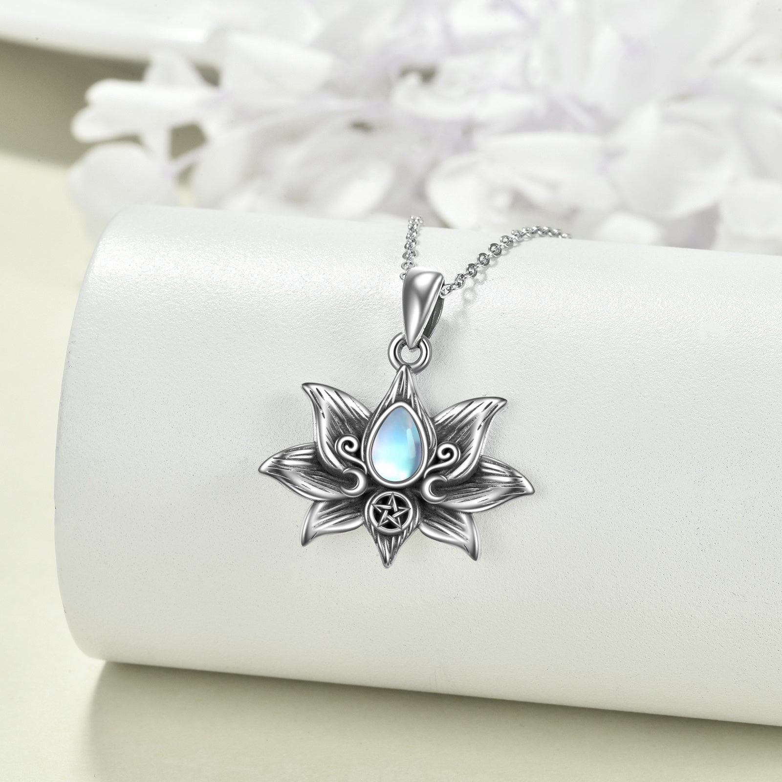 moonstone lotus flower pendant necklace one