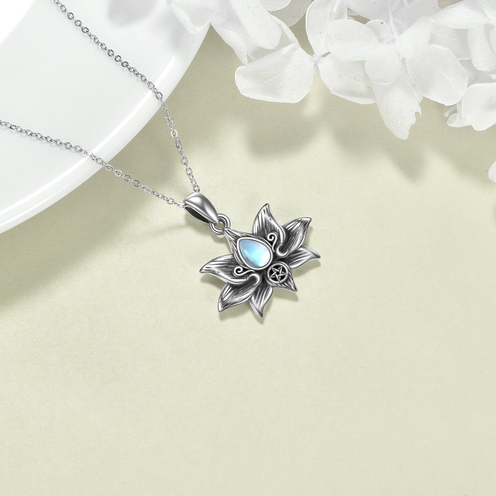 moonstone lotus flower pendant necklace three