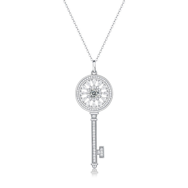 silver and diamond key pendant necklace one