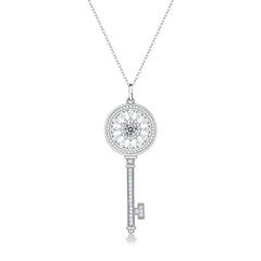 silver and diamond key pendant necklace one
