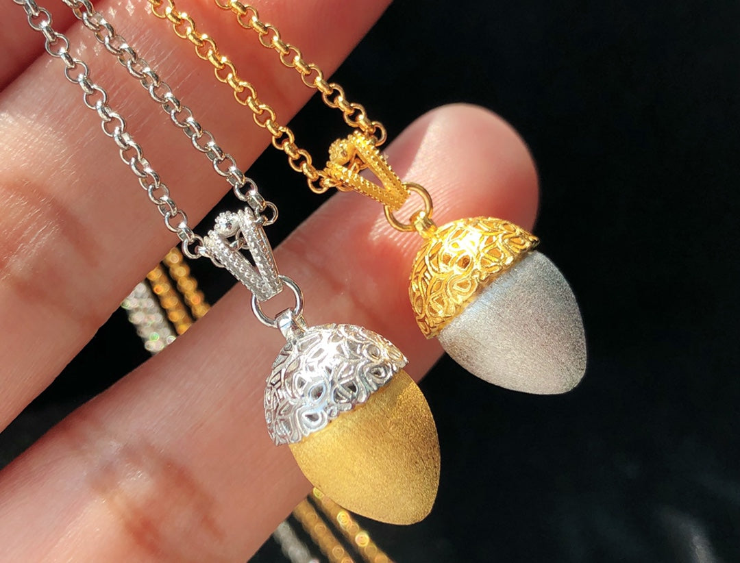 silver gold acorn pendant necklace three
