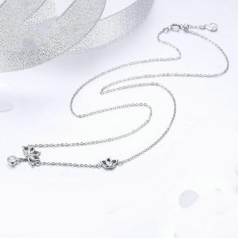 silver lotus pendant necklace three