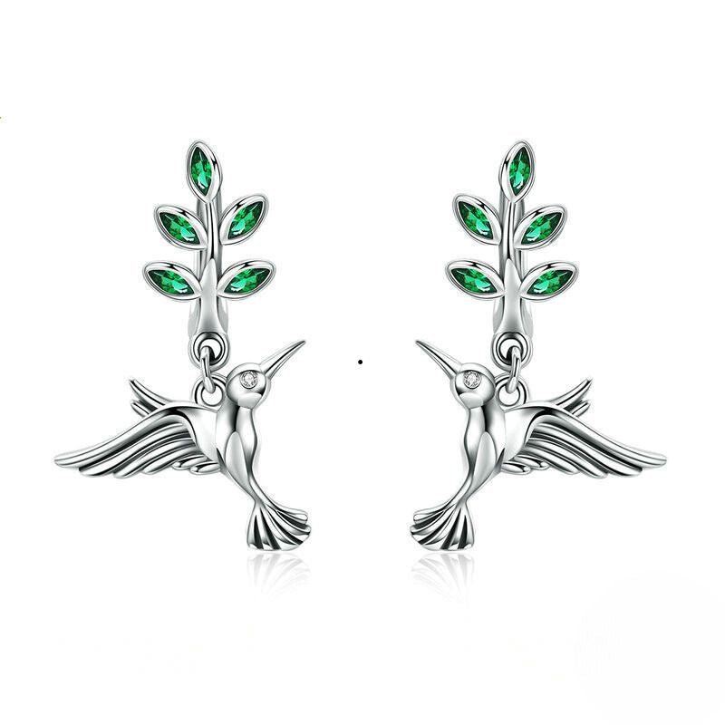 Feathers & Fortune: Sterling Silver Hummingbird Drop Earrings