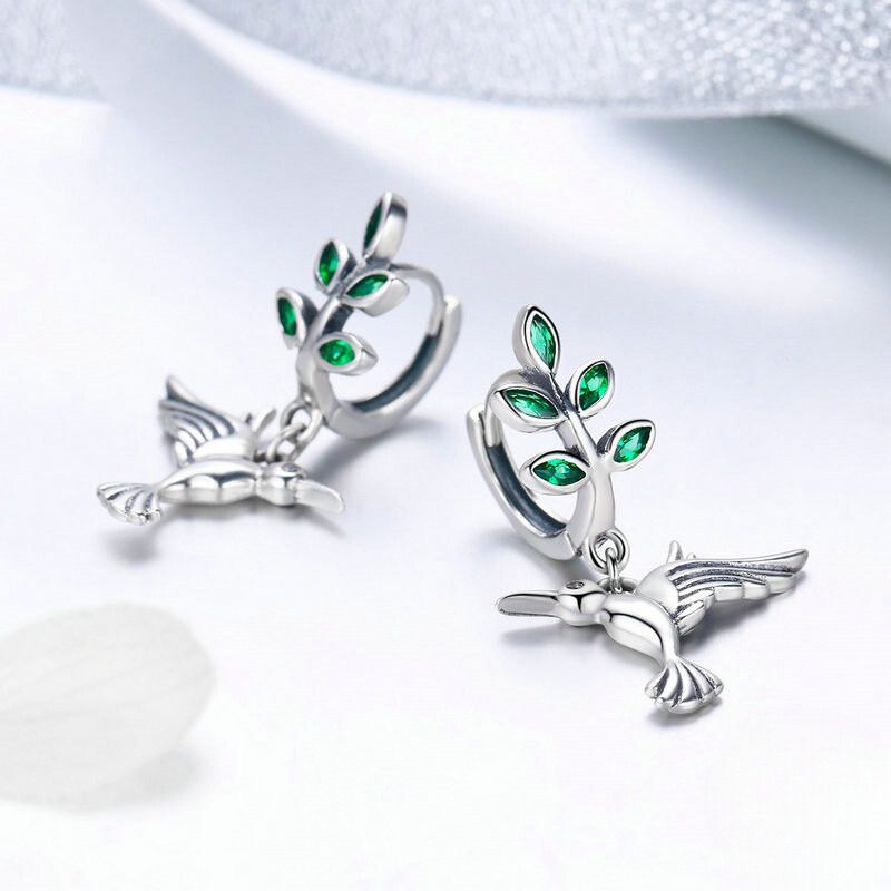 Feathers & Fortune: Sterling Silver Hummingbird Drop Earrings
